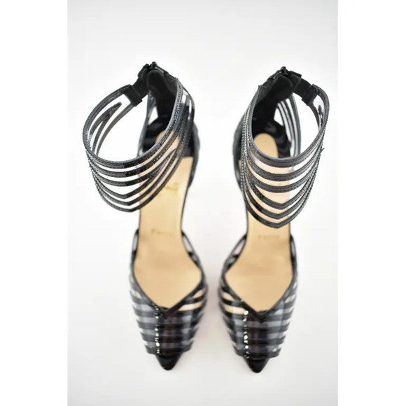 Christian Louboutin Maratena 100 Black PVC Ankle Strap Sandal Heel Pump Shoe 36 - Picture 7 of 11